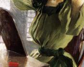 年轻女子在整理她的头发 - 约翰·怀特·亚历山大